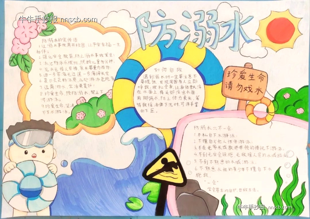 4张书香校园,妙笔生画|防溺水手抄报优秀作品-第4张