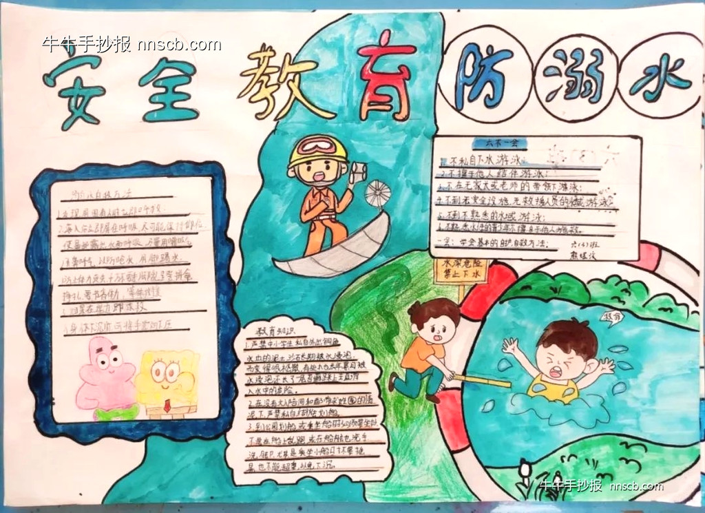 4张书香校园,妙笔生画|防溺水手抄报优秀作品-第2张