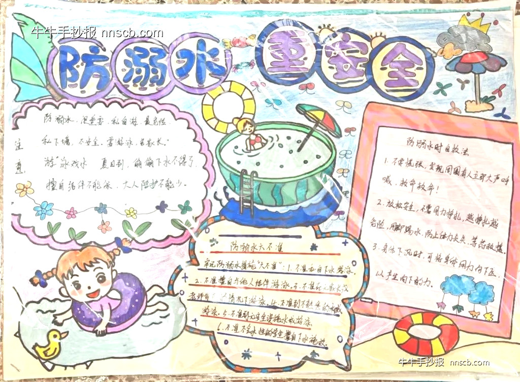 小学一年级防溺水手抄报一等奖作品8张-第7张