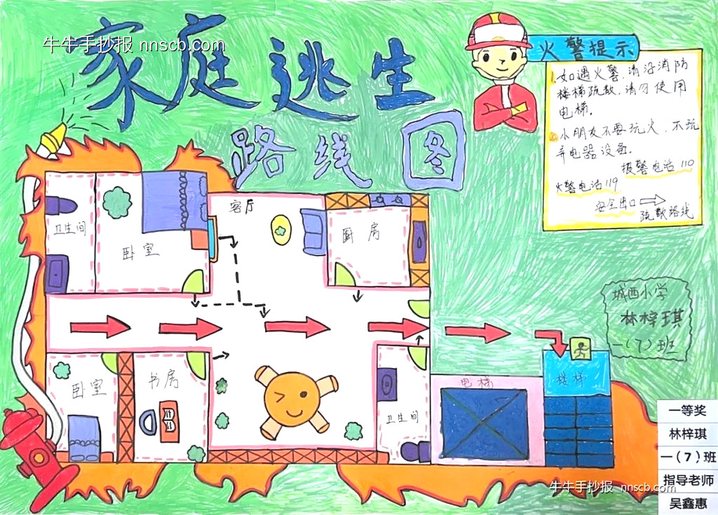 小学绘制消防家庭逃生地图手抄报一等奖获奖作品4张-第2张