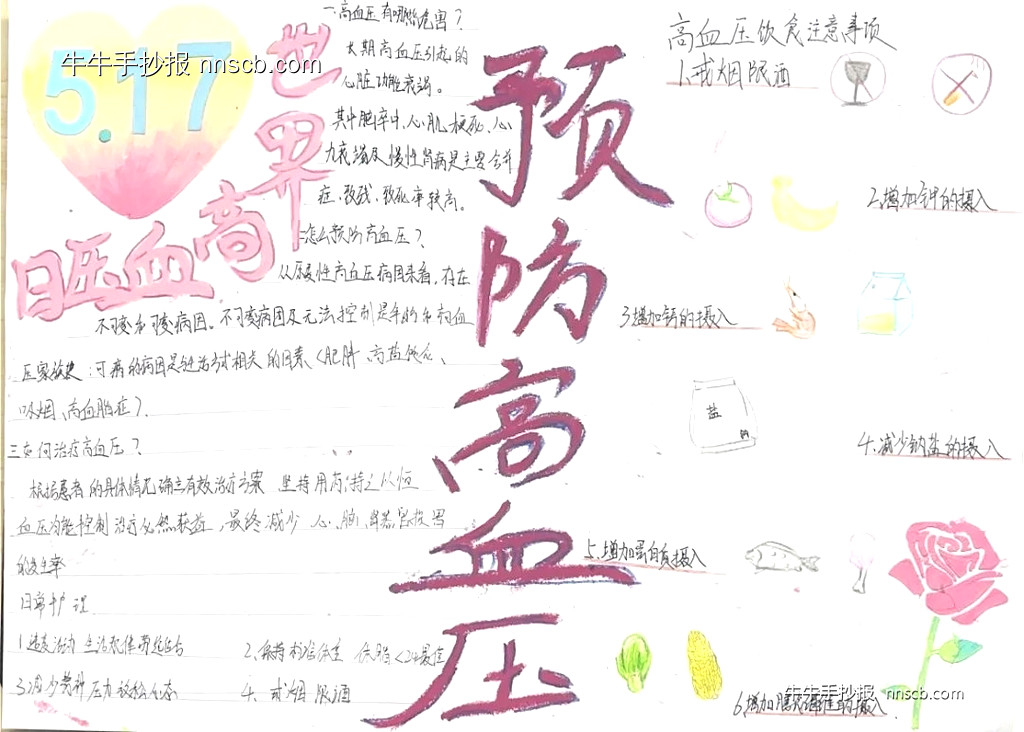 10.8全国高血压日 | 中专预防高血压手抄报6张-第3张