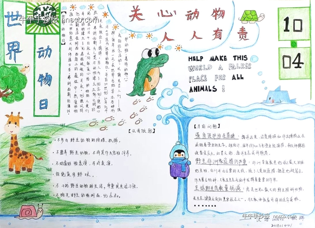 漂亮的大学生世界动物日手抄报6张-第3张