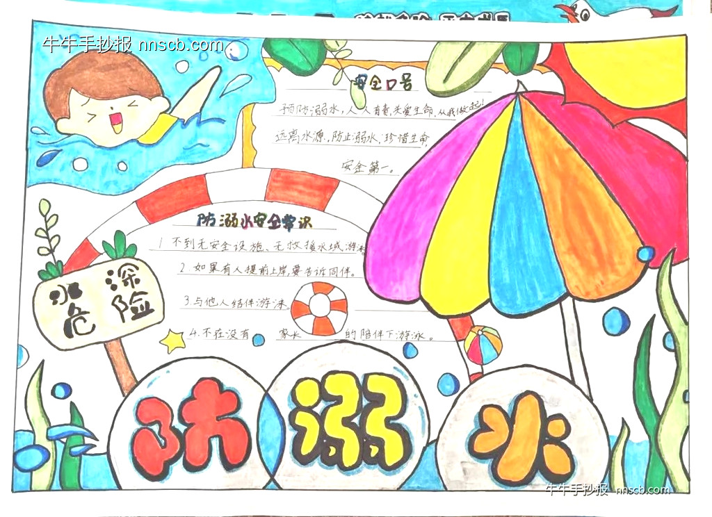 小学一年级防溺水手抄报一等奖作品8张-第6张