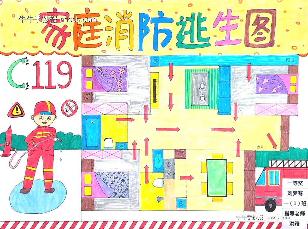 小学绘制消防家庭逃生地图手抄报一等奖获奖作品4张-第4张
