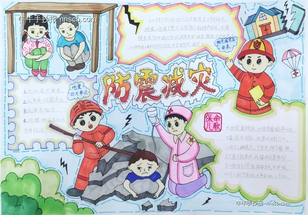 精美小学生防震减灾手抄报获奖优秀作品展三(5张)-第4张