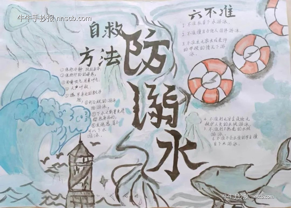 珍爱生命,预防溺水|高一二年级防溺水主题手抄报(5张)-第4张