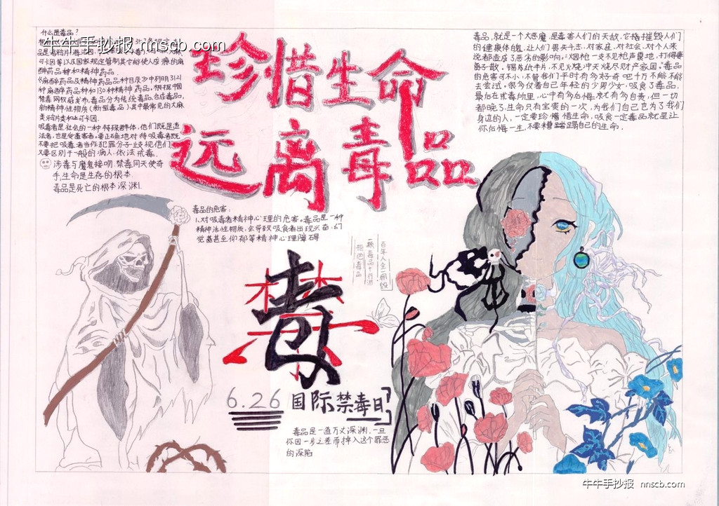 超漂亮的珍惜生命远离毒品禁毒手抄报评比作品欣赏(5张)-第2张