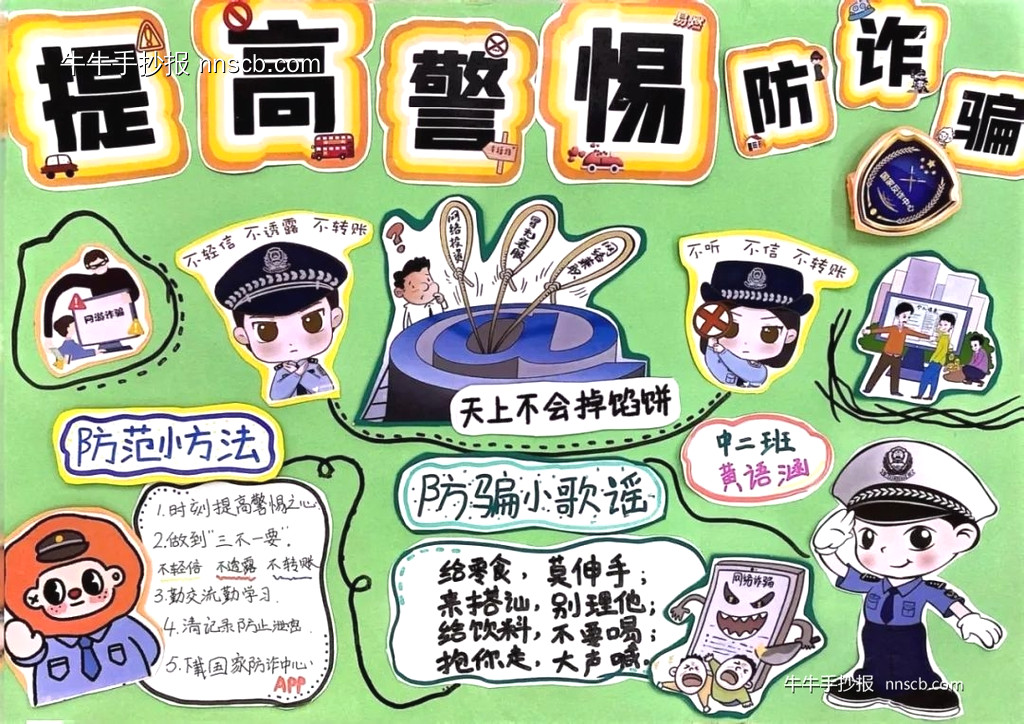 幼儿园中班消防安全、网络诈骗主题手抄报作品-第4张