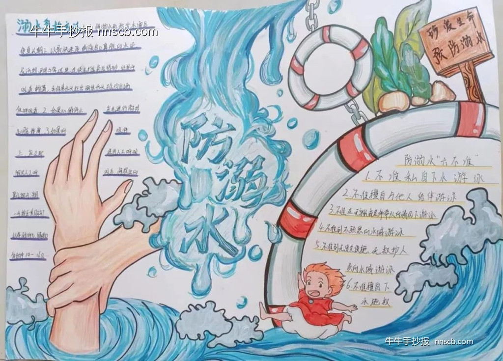 珍爱生命,预防溺水|高一二年级防溺水主题手抄报(5张)-第2张