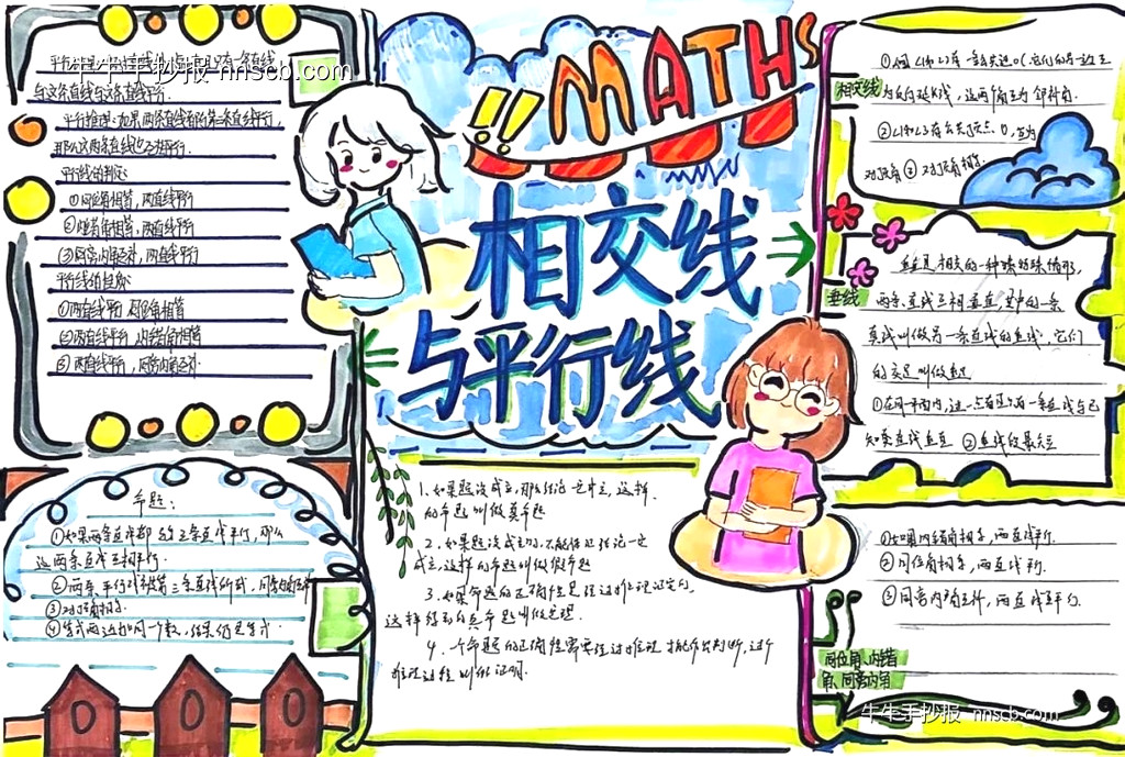 相交线与平行线初一年级数学手抄报一等奖作品(2张)-第2张