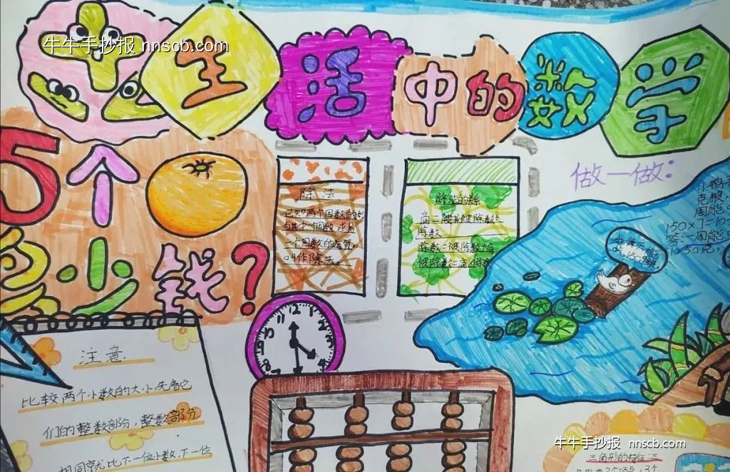 精美四年级生活中的数学手抄报作品(5张)-第5张