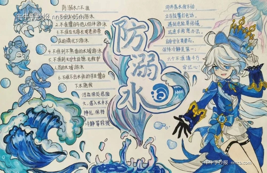 中小学生防溺水优秀手抄报精选5张-第3张