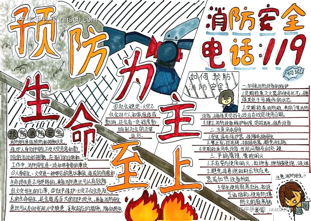 预防为主 生命至上 | 全国消防日手抄报评比优秀作品-第5张
