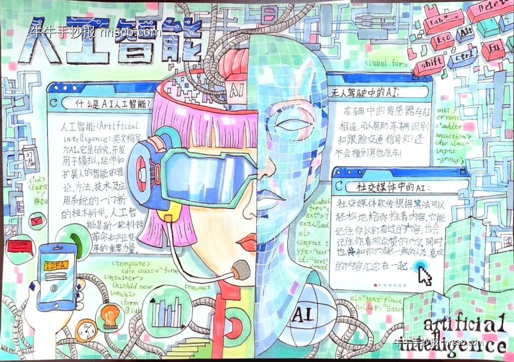精美的小学三年级AI智能创造未来科学手抄报(6张)-第6张