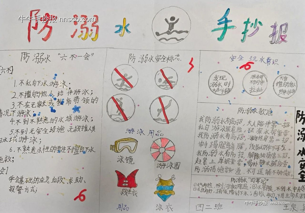漂亮的小学四年级“防溺水”手抄报优秀作品展5张-第4张