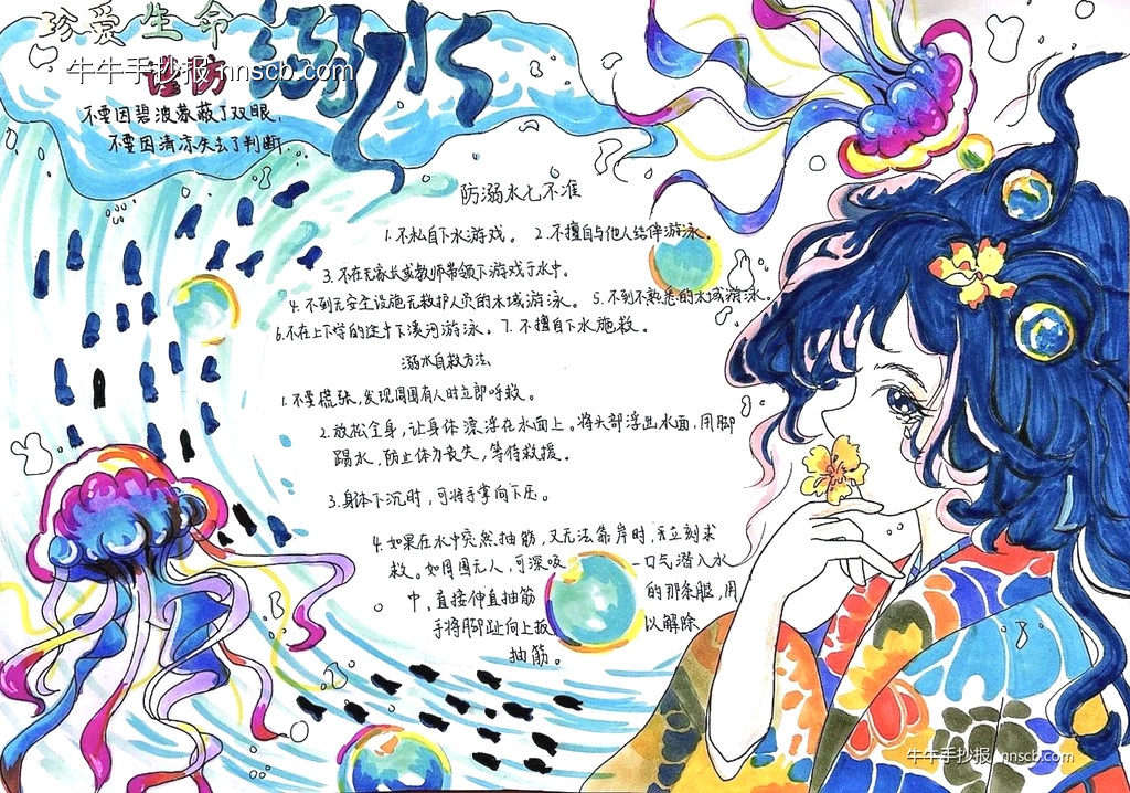 超漂亮的小学生“防溺水”优秀手抄报集合6张-第3张