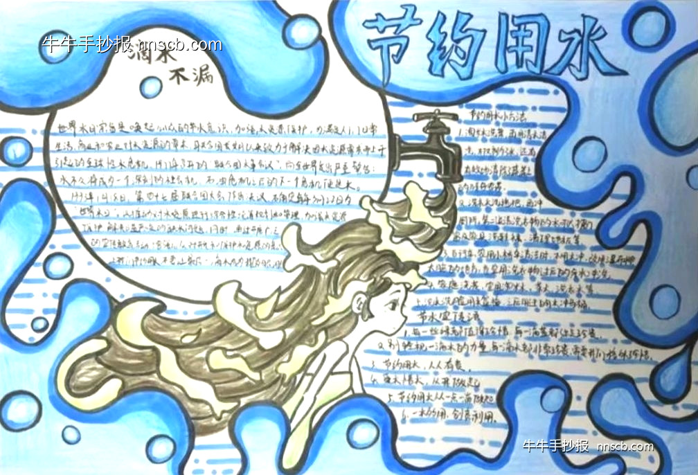 超漂亮的大专“滴水不漏”节水手抄报获奖作品6张-第6张