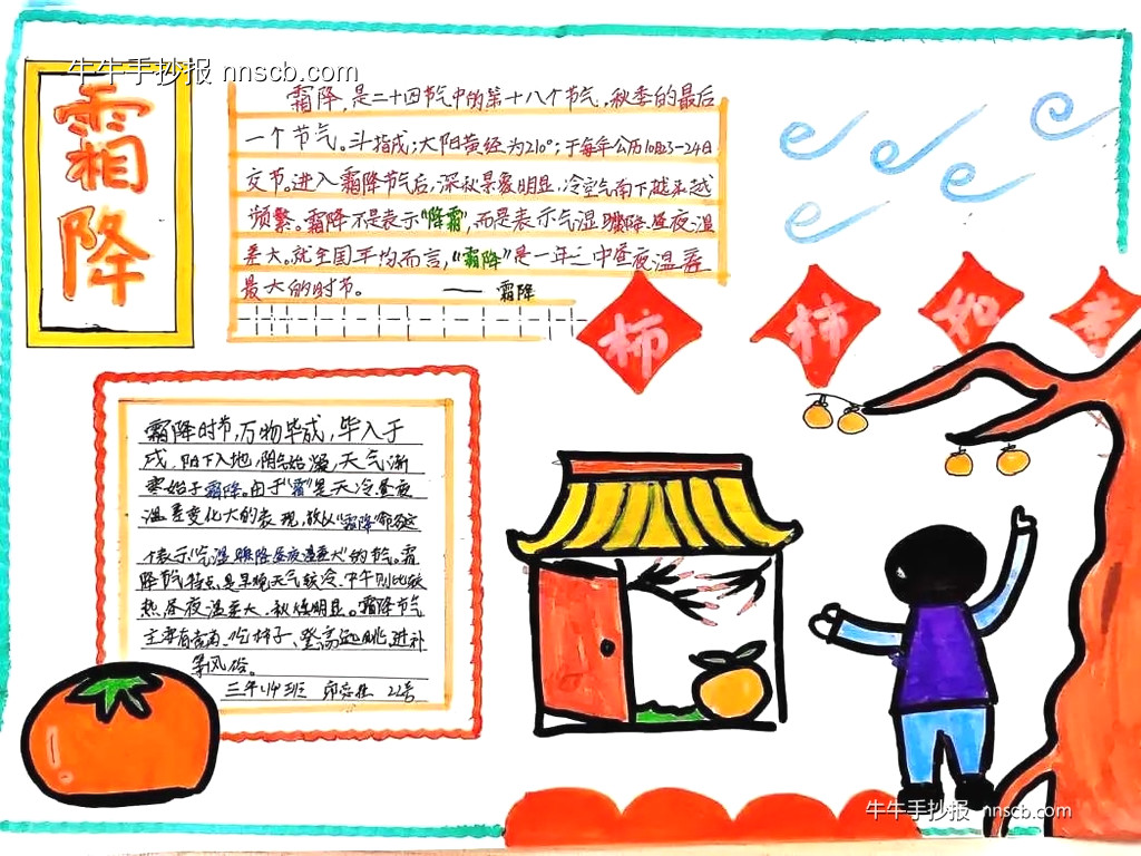 简单又漂亮的小学三年级霜降节气手抄报精选8张-第2张