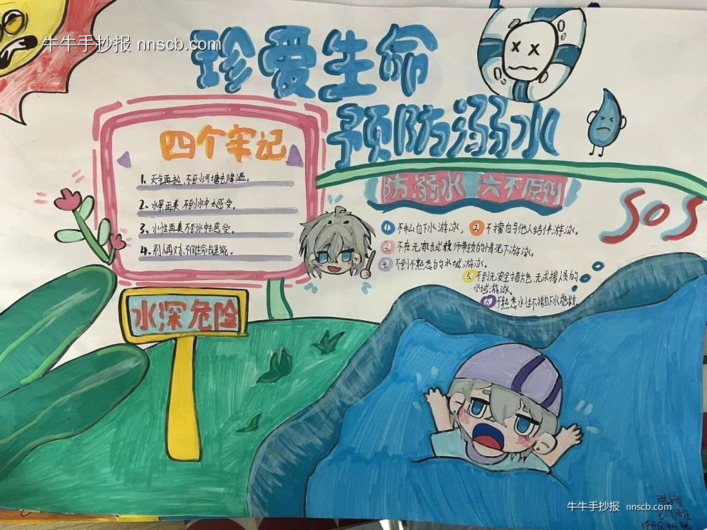 简单又漂亮的初中七年级“珍爱生命 预防溺水”手抄报6张-第2张