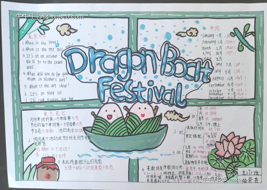 简单又漂亮的小学五年级“日期表达”英语手抄报8张-第2张