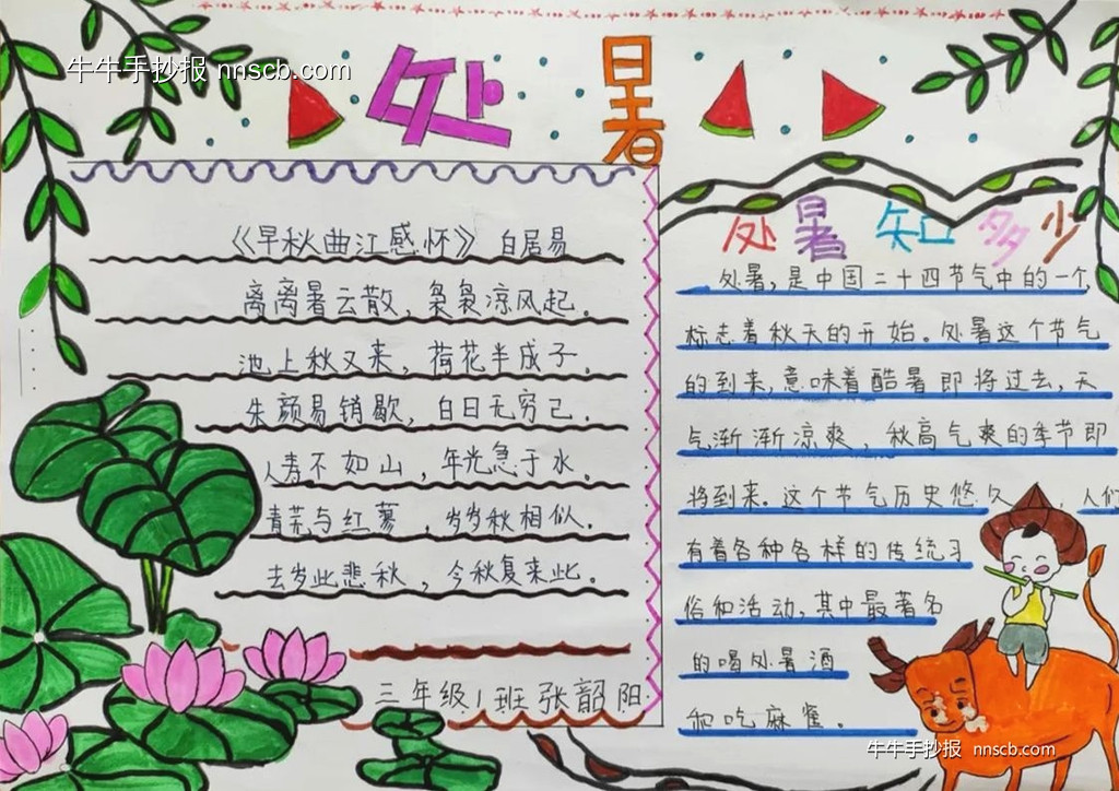 漂亮的小学三年级二十四节气处暑手抄报5张-第3张