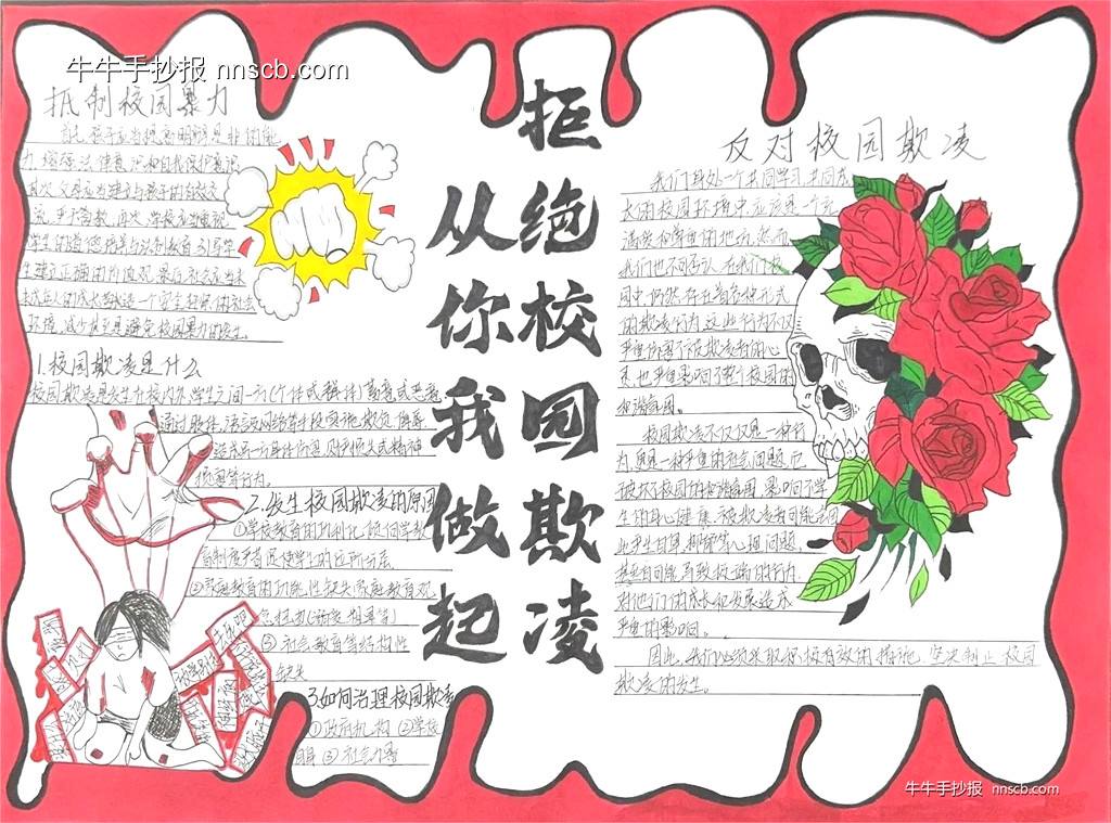 拒绝校园欺凌 | 漂亮的校园欺凌手抄报5张-第4张