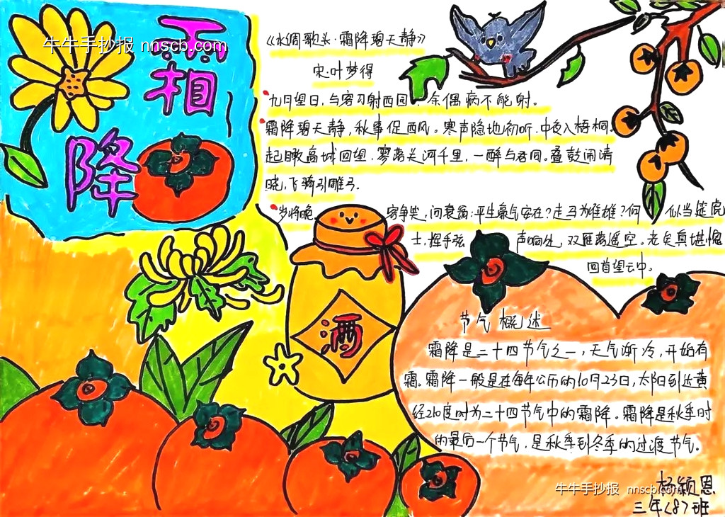 简单又漂亮的小学三年级霜降节气手抄报精选8张-第7张