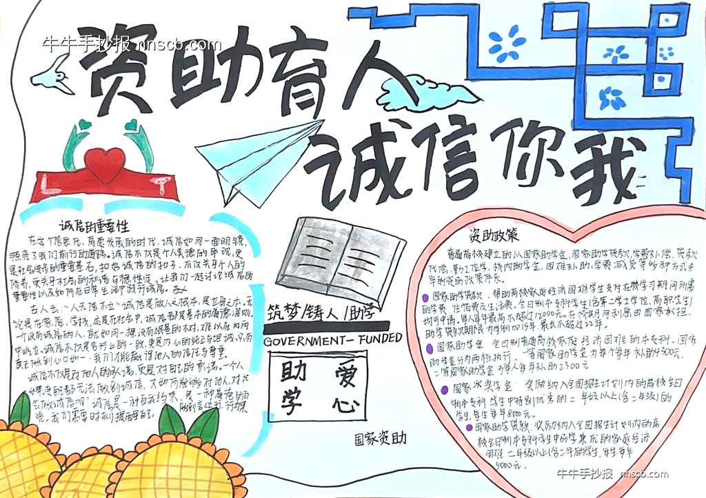 漂亮的大专“资助诚信教育”主题手抄报3张-第3张