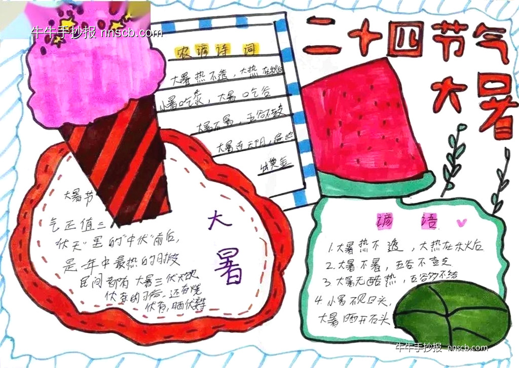 漂亮的小学四年级二十四节气大暑手抄报4张-第3张