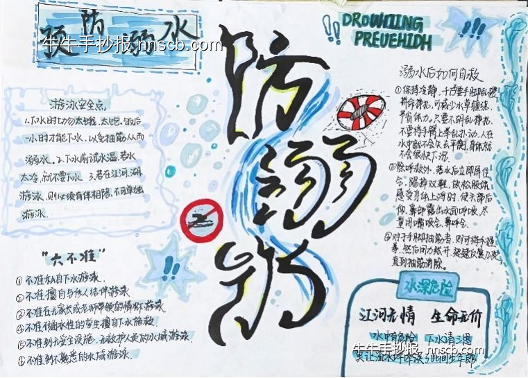 高职防溺水手抄报比赛获奖作品展一(6张)-第5张