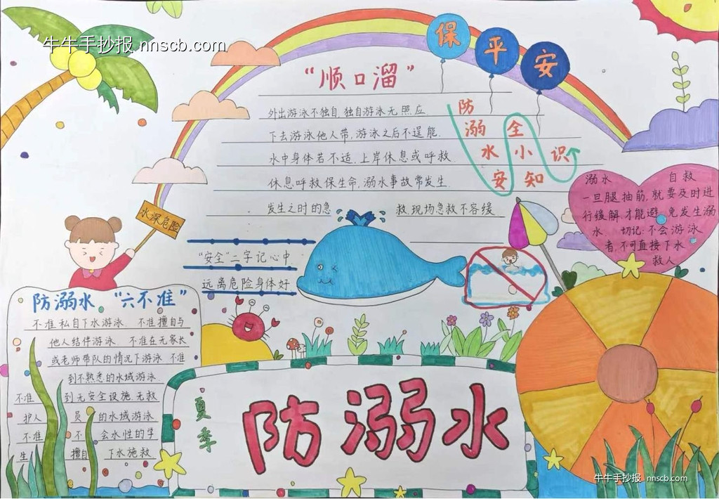 小学生预防溺水手抄报比赛优秀作品欣赏5张-第4张