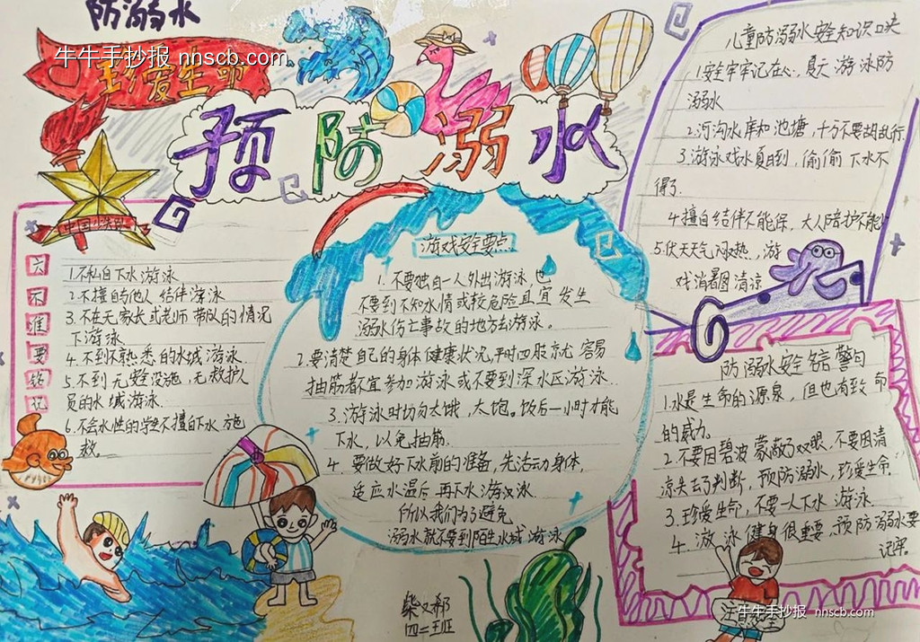 漂亮的小学四年级“防溺水”手抄报优秀作品展5张-第5张
