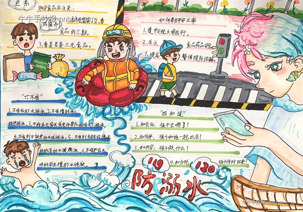 超漂亮的小学防溺水手抄报5张-第3张