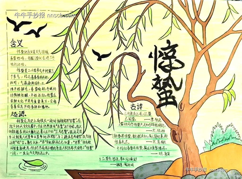简单漂亮的七年级二十四节气惊蛰手抄报2张-第2张