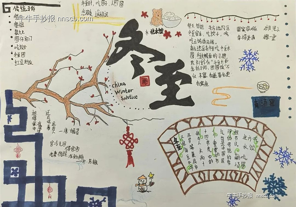 漂亮的小学四年级二十四节气之冬至手抄报7张-第4张