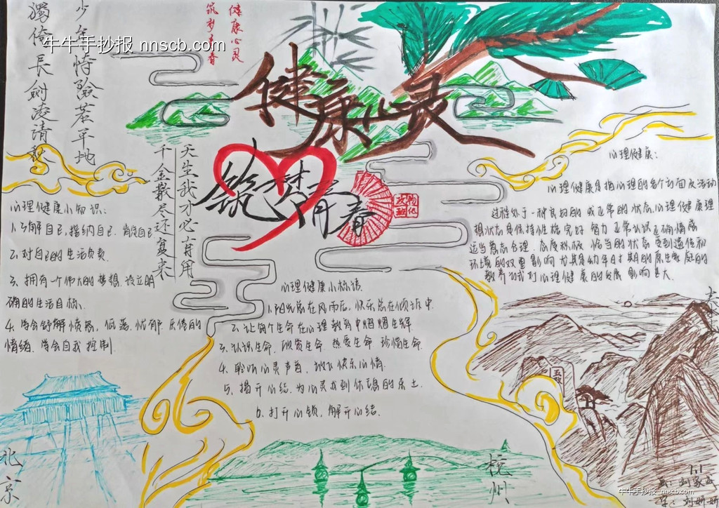 漂亮又好画的高二年级“健康心灵·筑梦青春”手抄报7张-第2张