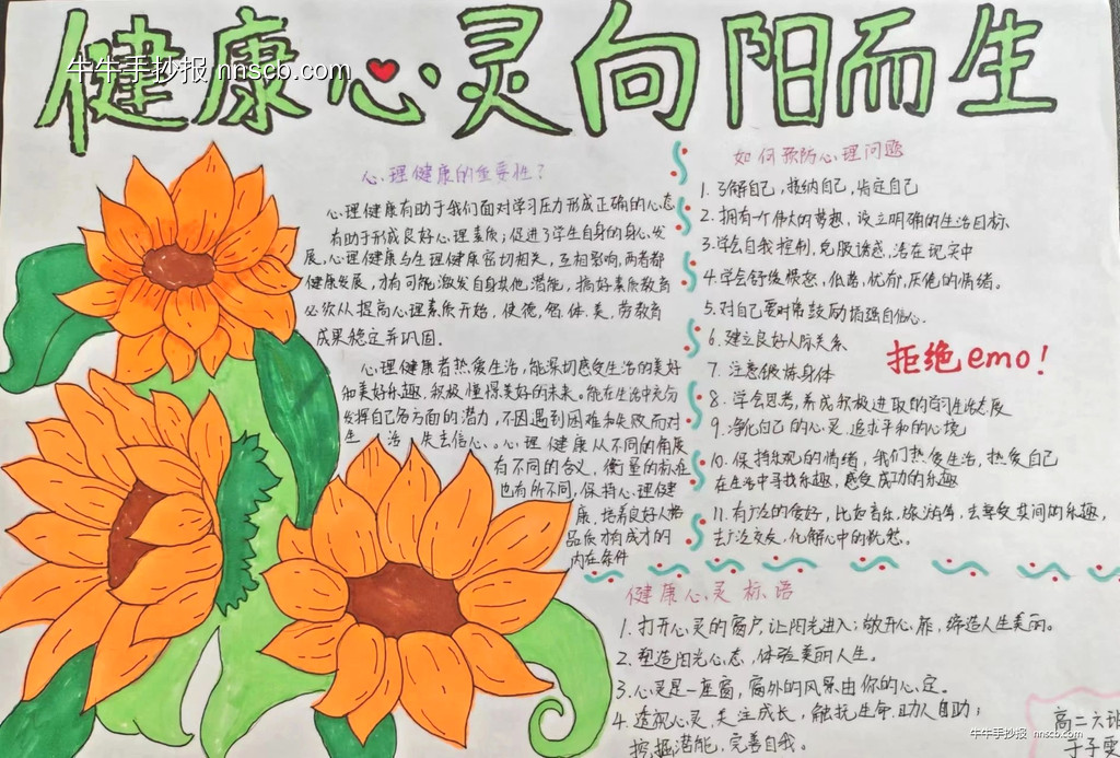 漂亮又好画的高二年级“健康心灵·筑梦青春”手抄报7张-第3张