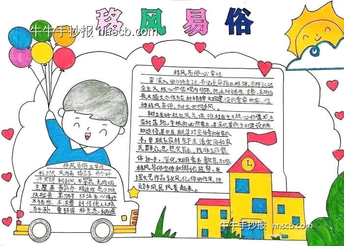 超级简单又漂亮的小学生“移风易俗”手抄报4张-第4张