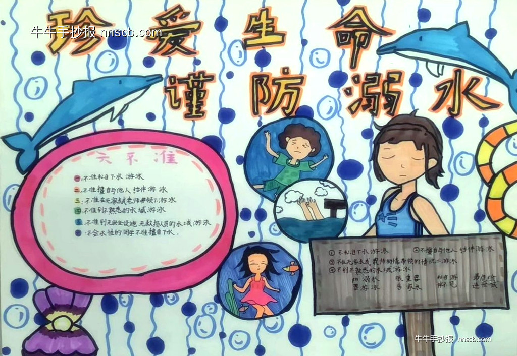 “珍爱生命 谨防溺水”小学生防溺水手抄报精选6张-第4张