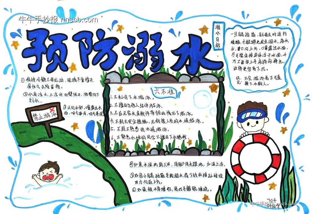 初中七年级爱生命防溺水主题手抄报9张-第6张