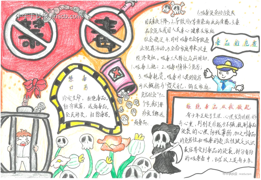 漂亮的小学生禁毒知识手抄报比赛作品6张-第4张