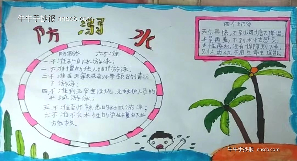 小学生暑期“谨防溺水 珍爱生命”手抄报二(5张)-第3张