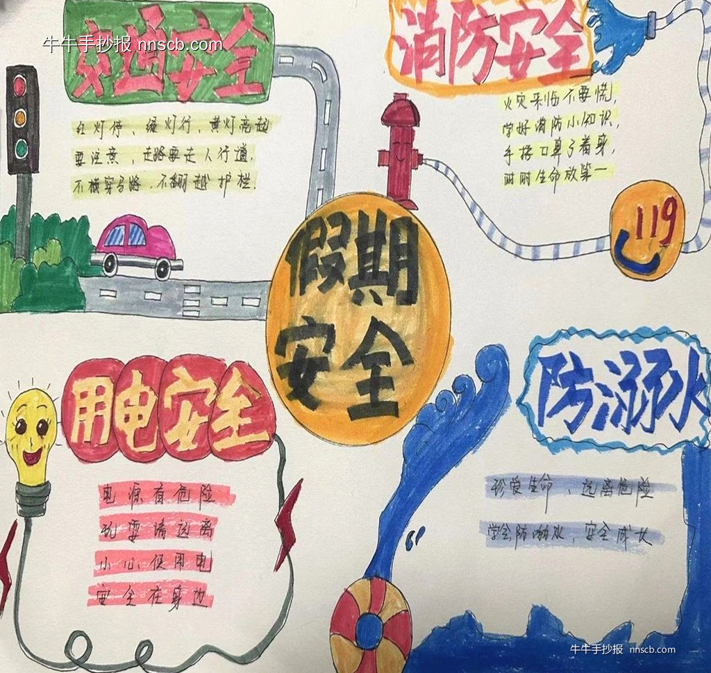 简单的小学生“快乐暑期 安全相伴”手抄报8张-第2张