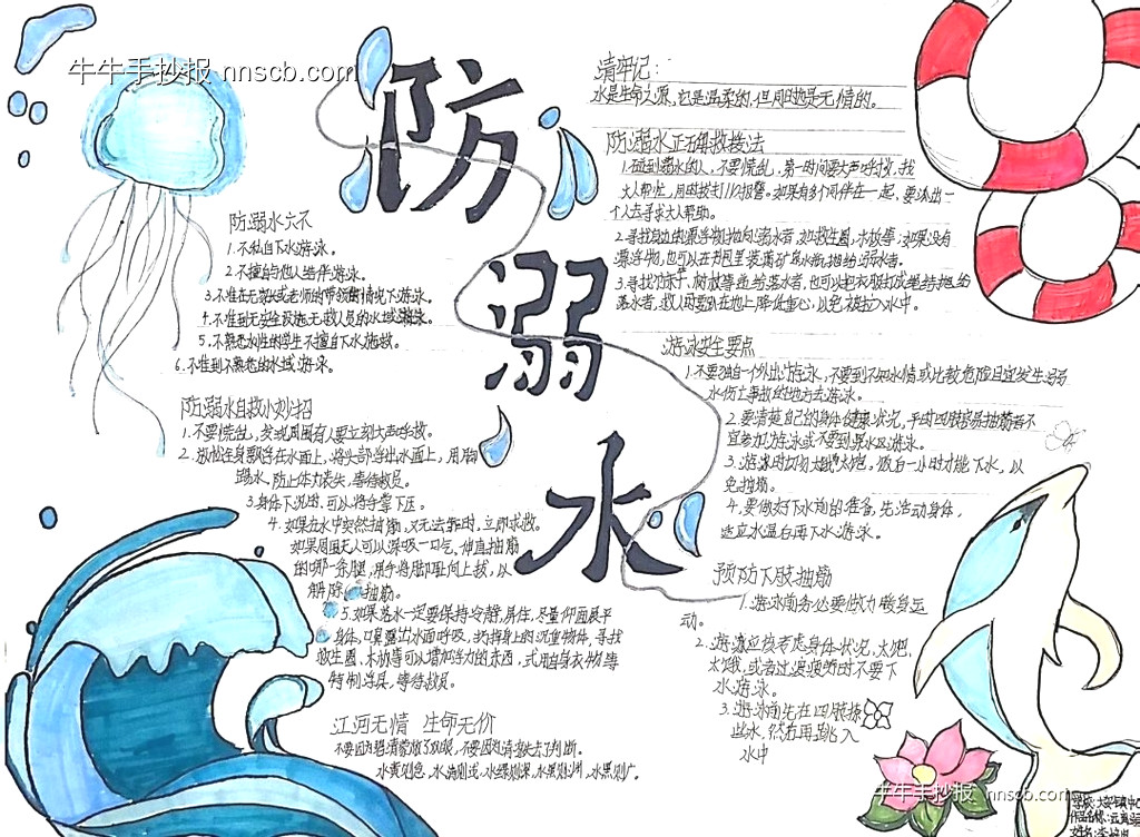 简单漂亮的小学生防溺水手抄报5张-第2张