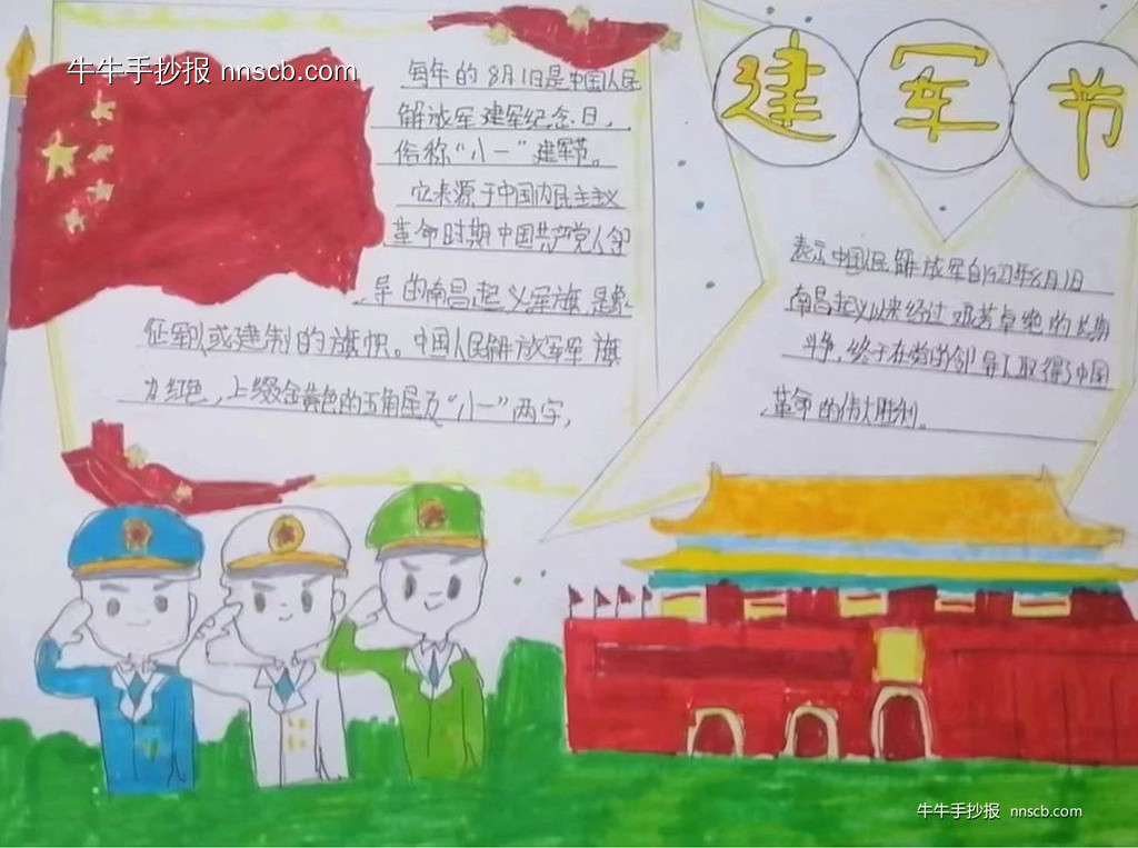 献礼八一 致敬军人 | 简单好画的小学建军节手抄报5张-第3张