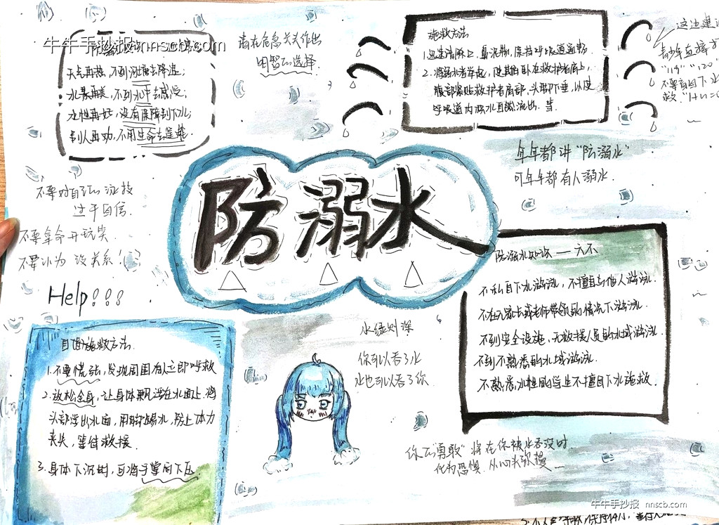 初中七年级爱生命防溺水主题手抄报9张-第7张