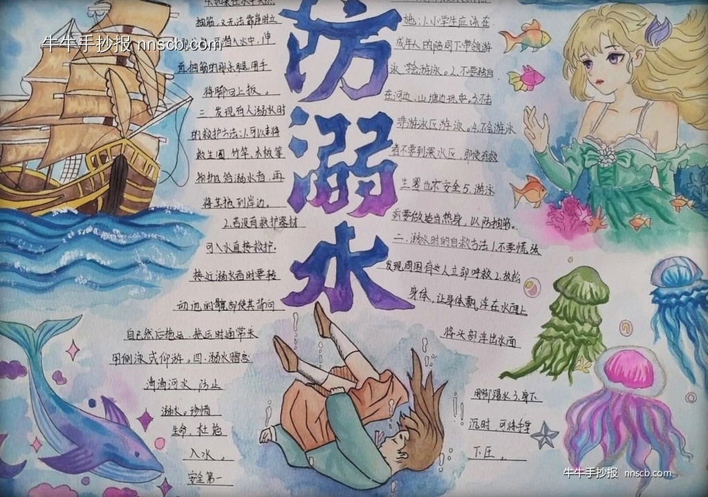 简单又好看的小学三年级“防溺水安全教育”手抄报7张-第3张