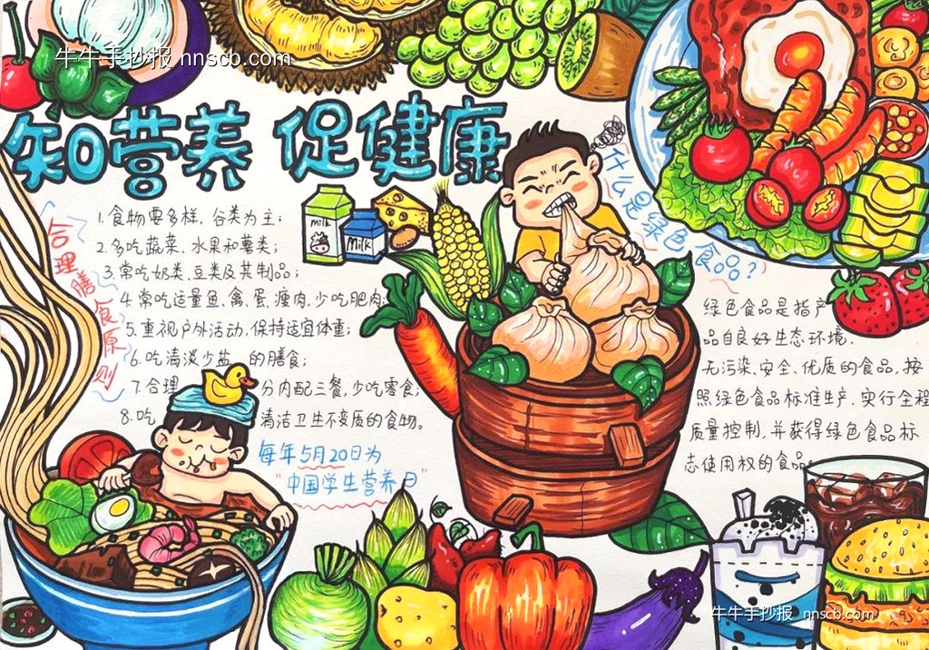 简单又好画的中小学生“营养健康”手抄报4张-第3张