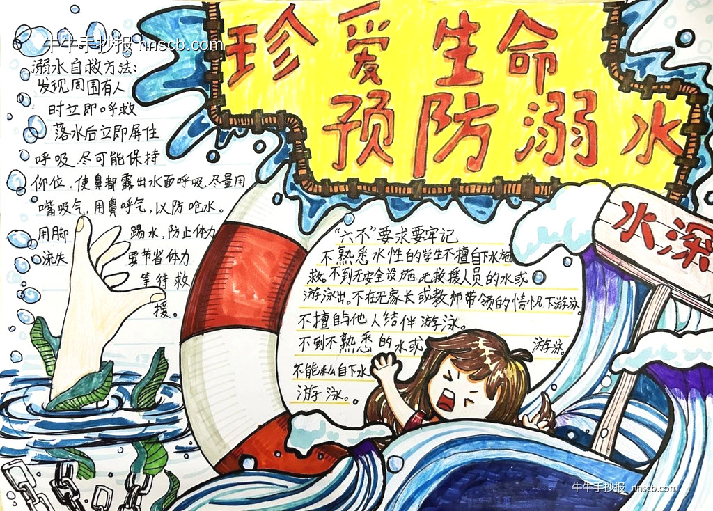 简单又漂亮的小学生“爱生命防溺水”手抄报3张-第2张