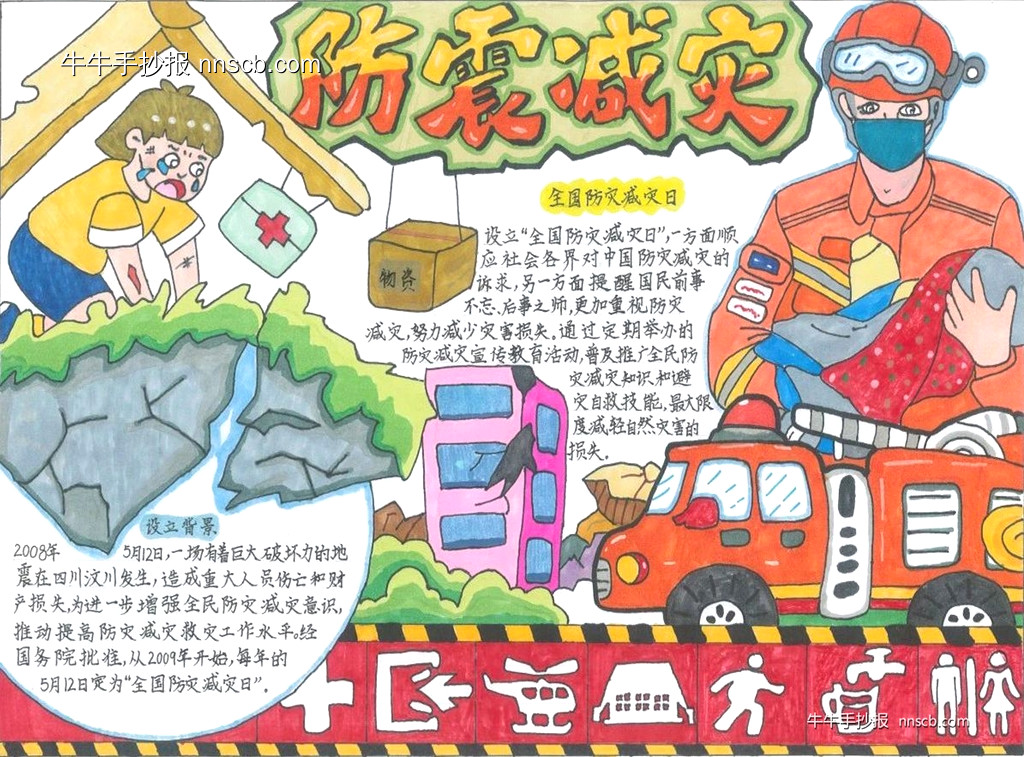 漂亮的小学二年级“防震减灾”手抄报2张-第2张